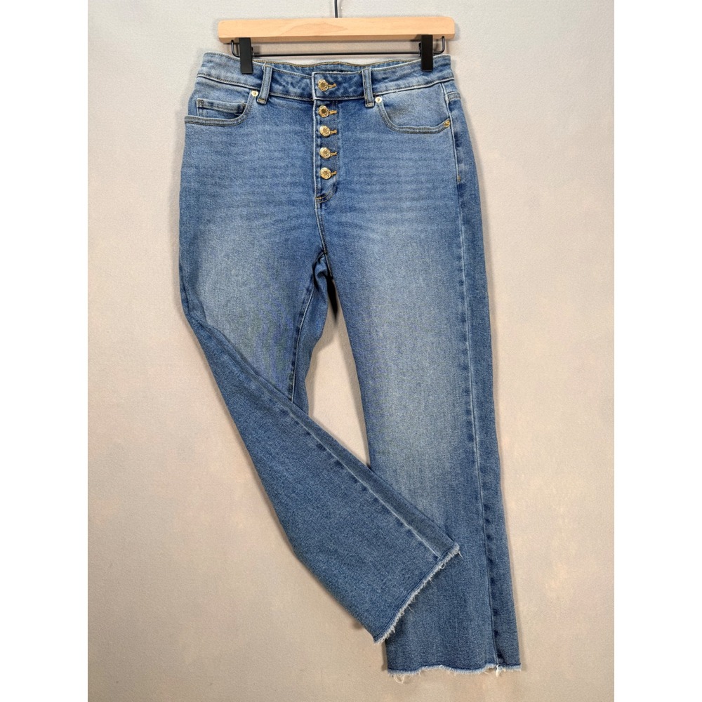 Michael Kors Womens High Rise Button Fly Straight Leg Raw Hem Blue Jeans Size‎ 6